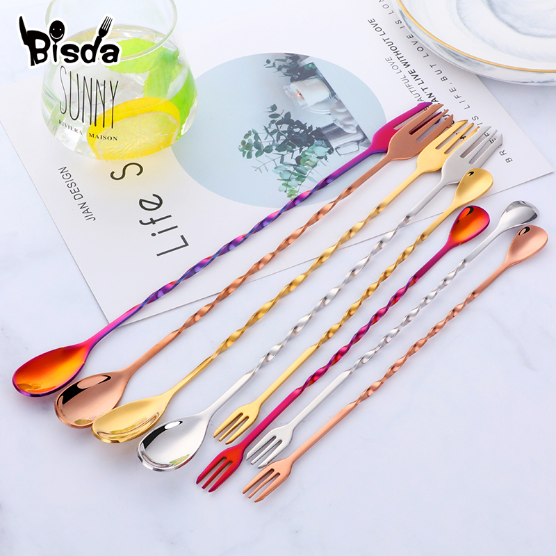 Cocktail Bar Spoons with Fork, - Bar Spoon Twisted review and price